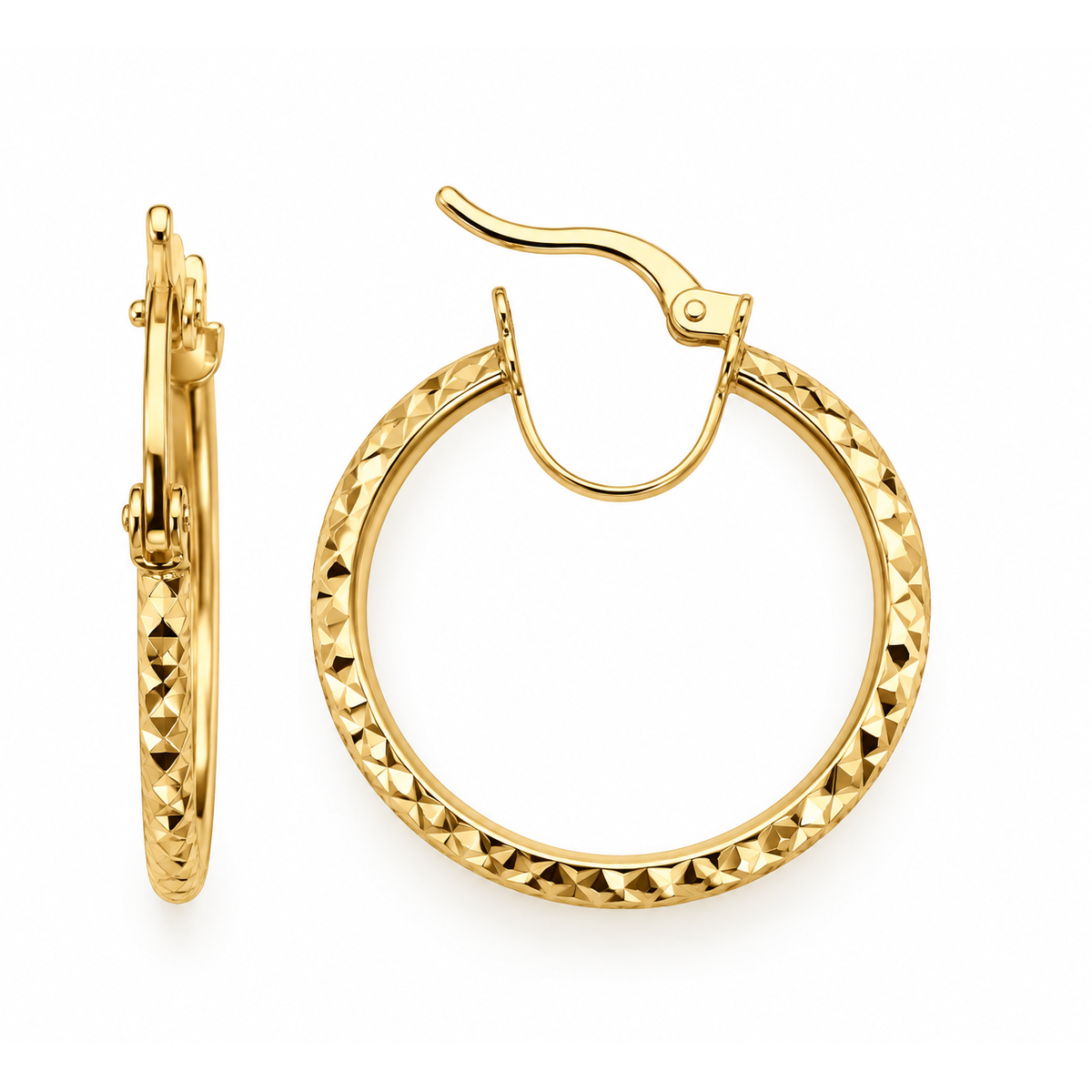 Aretes de Dama Oro 10k Argolla Grande Facetada Diamantada