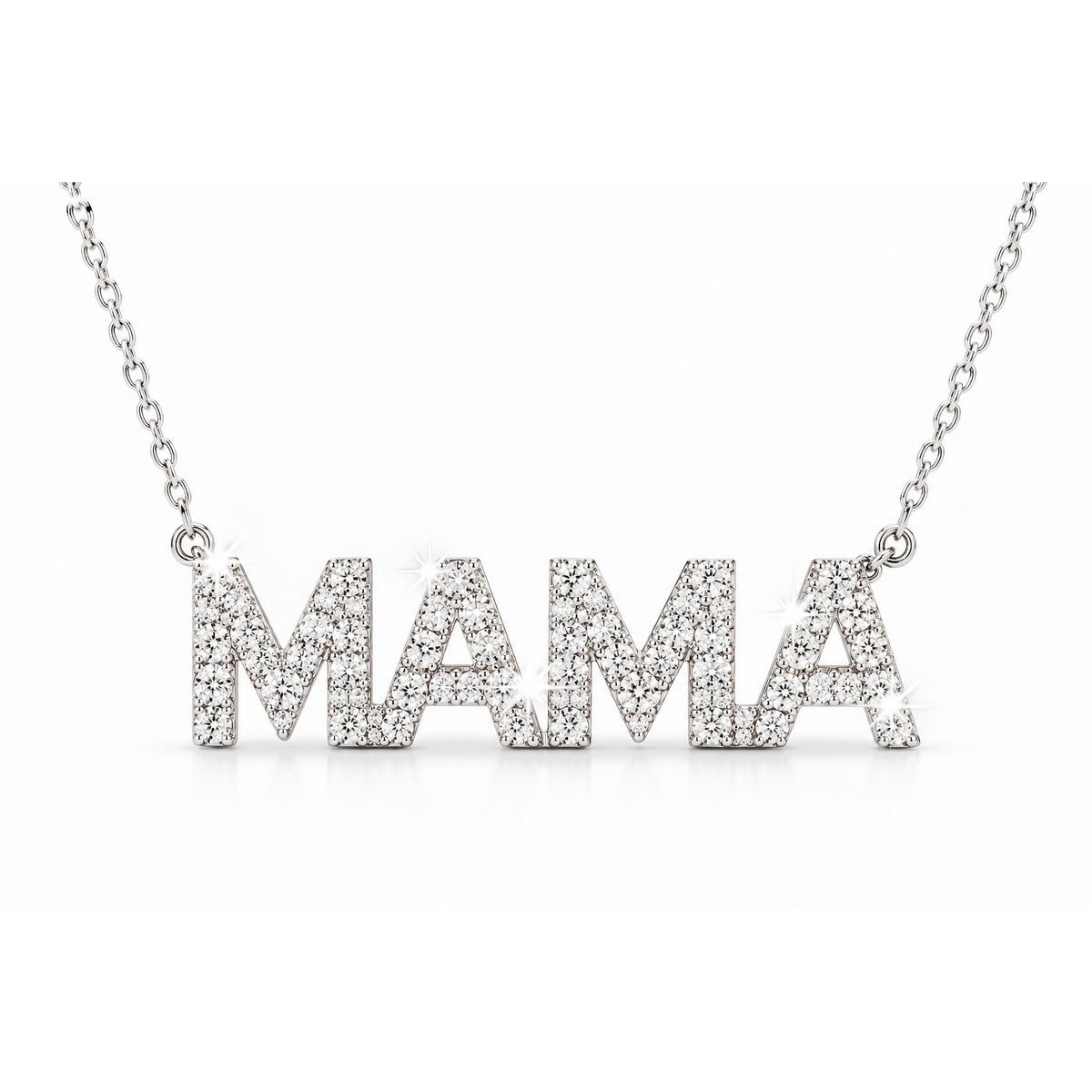 Cadena de Mujer Oro Blanco 14k con Dije Mama de Diamantes Naturales