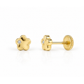 Aretes para Bebé Oro 14k Flor Lisa con Circonio Lateral