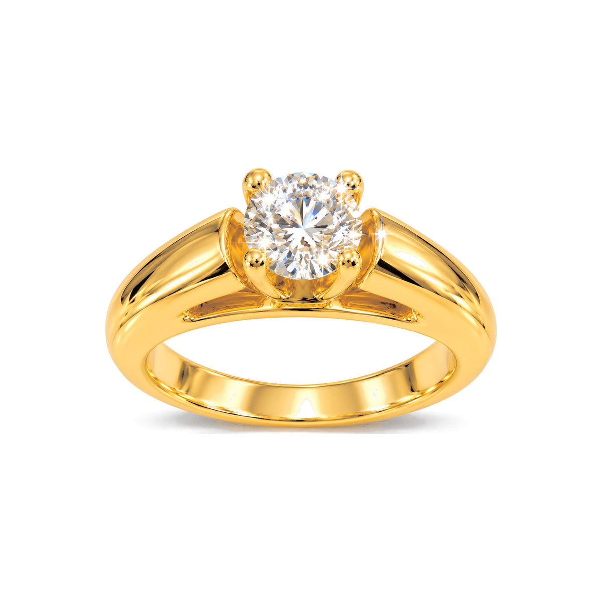 Anillo de Matrimonio Dama Oro 14k Solitario Banda Gruesa con Diamante Natural