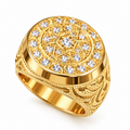Anillo de Hombre Oro 10k Sello Estrella de David con Circonios