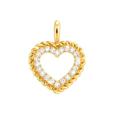 Dije Corazón Calado Borde de Soga con Diamantes Naturales Oro 14k