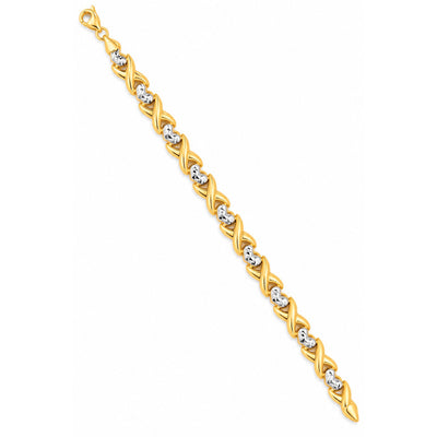 Brazalete de Dama Oro 10k Bicolor Corazones Facetados y Besos