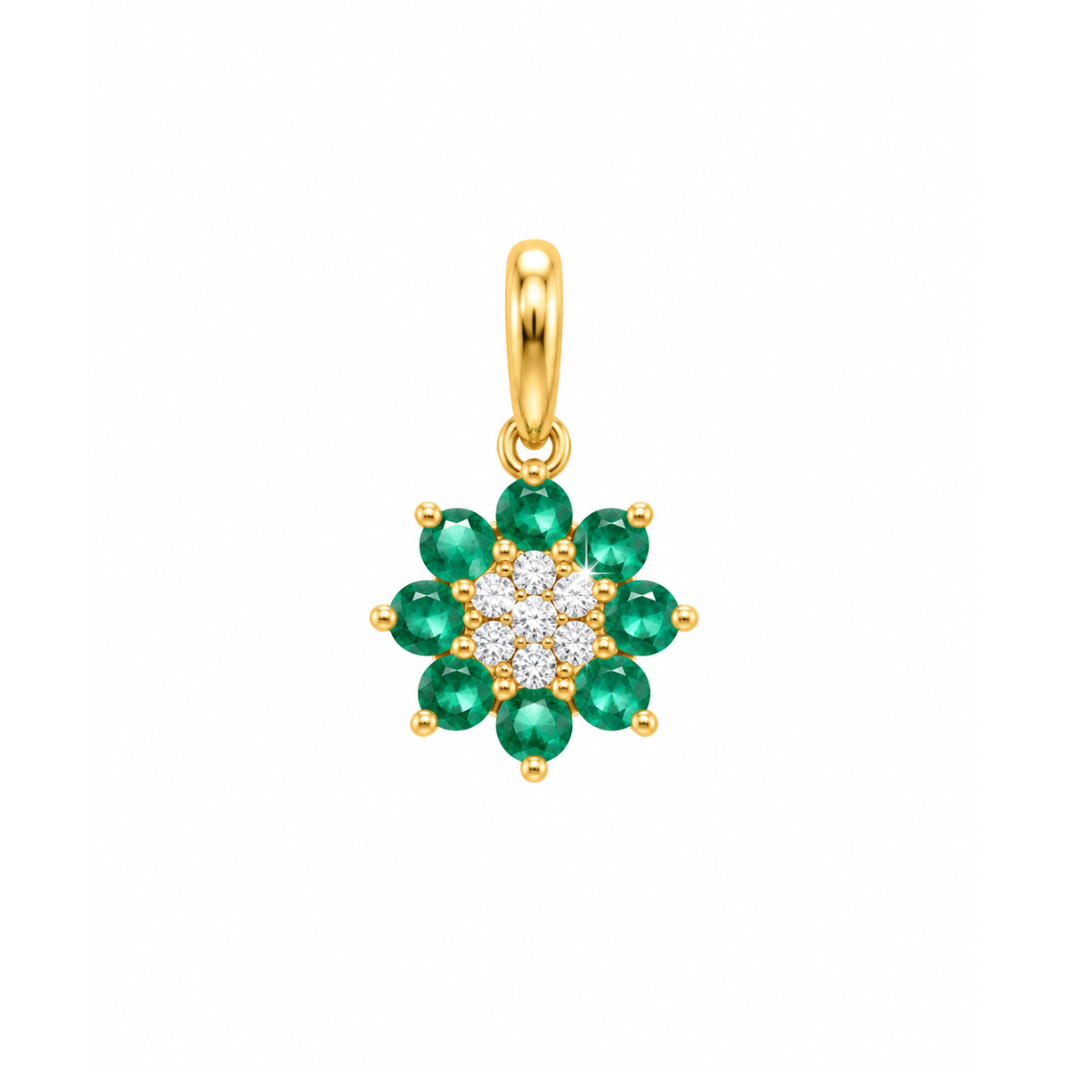 Dije Flor de Esmeraldas con Diamantes Naturales Oro 14k