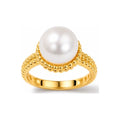 Anillo de Dama Oro 14k Perla con Borde de Bolitas