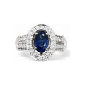 Anillo de Dama Oro Blanco 14k Zafiro Halo Doble con Diamantes Naturales