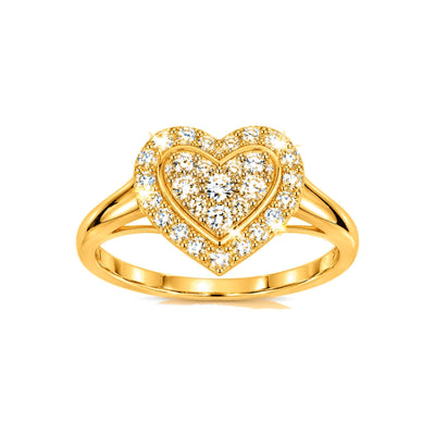 Anillo de Dama Oro 10k Corazón con Halo de Diamantes Naturales