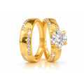 Set Nupcial Oro 10k Solitario Redondo con Alianza Ancha Canal
