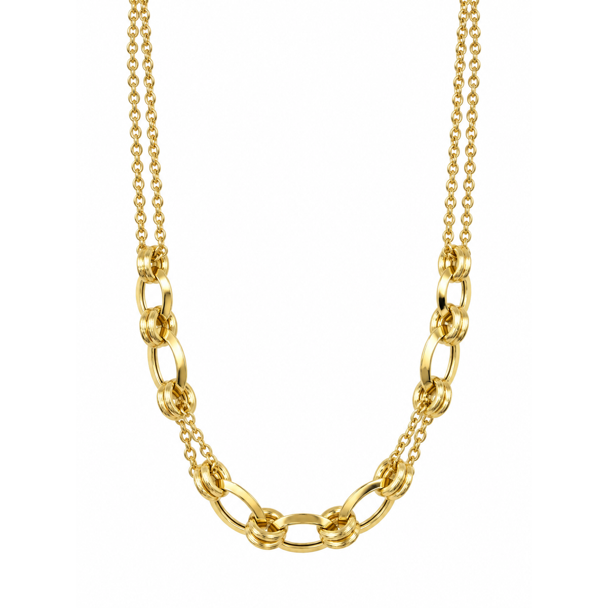 Cadena Oro 14k Doble Hilera con Eslabones Ovalados