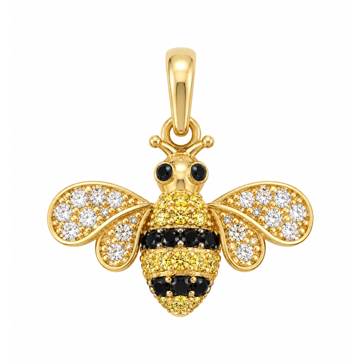 Dije Abeja Oro 14k con Circonios Blancos Negros y Amarillos