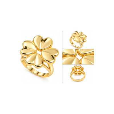 Anillo de Dama Oro 10k Trébol de Corazones Pulido