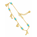 Brazalete de Dama Oro 14k con Dijes de Tacón y Cartera y Turquesa