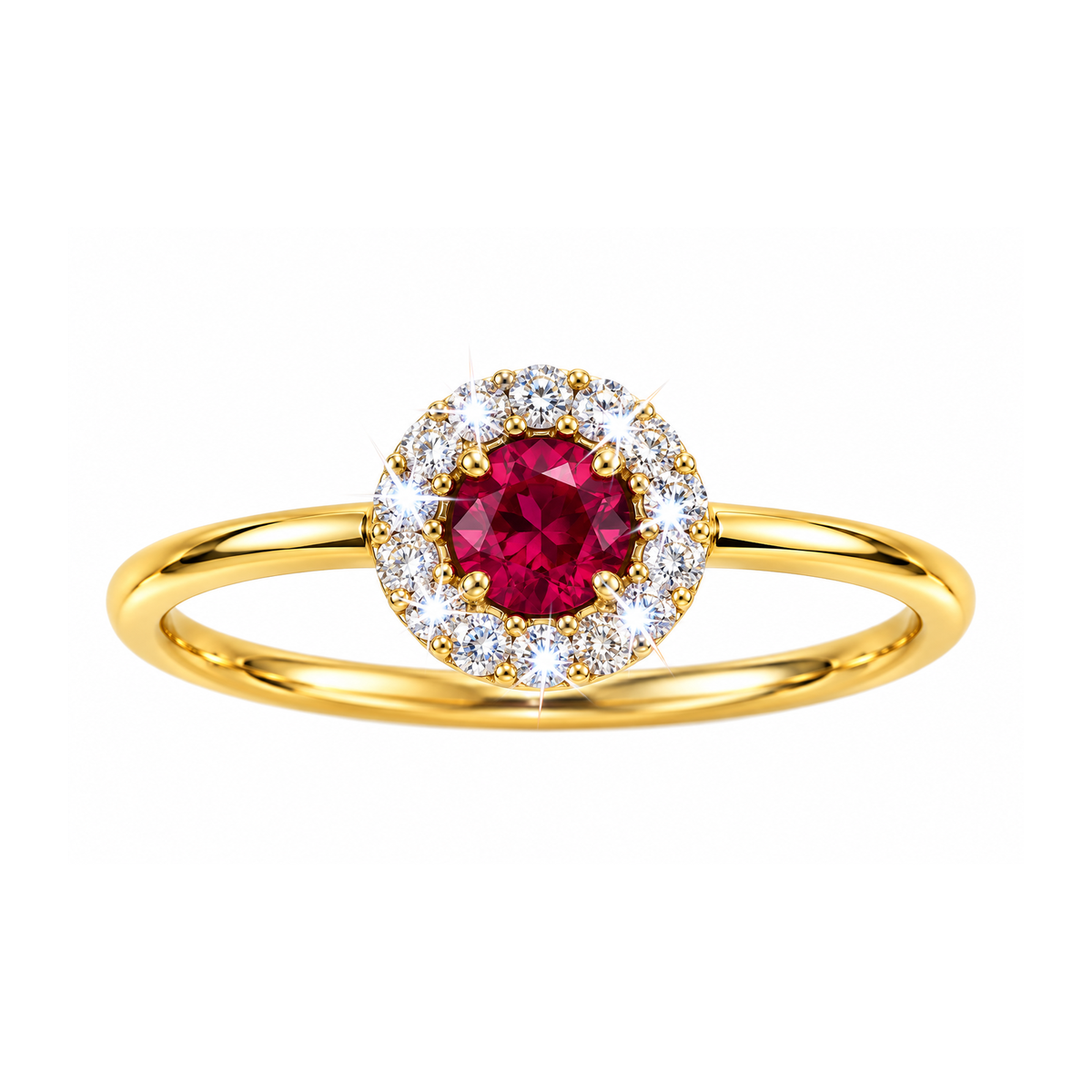 Anillo de Dama Oro 14k Halo Rubí con Diamantes Naturales