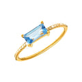 3.1x7.1mm Anillo de Dama Oro 14k Barra con Topacio Azul y Diamantes Naturales