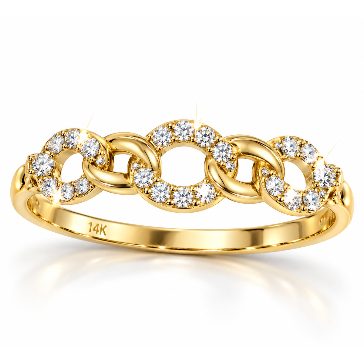 Anillo de Dama Oro 14k Eslabón de Cadena con Diamantes Naturales