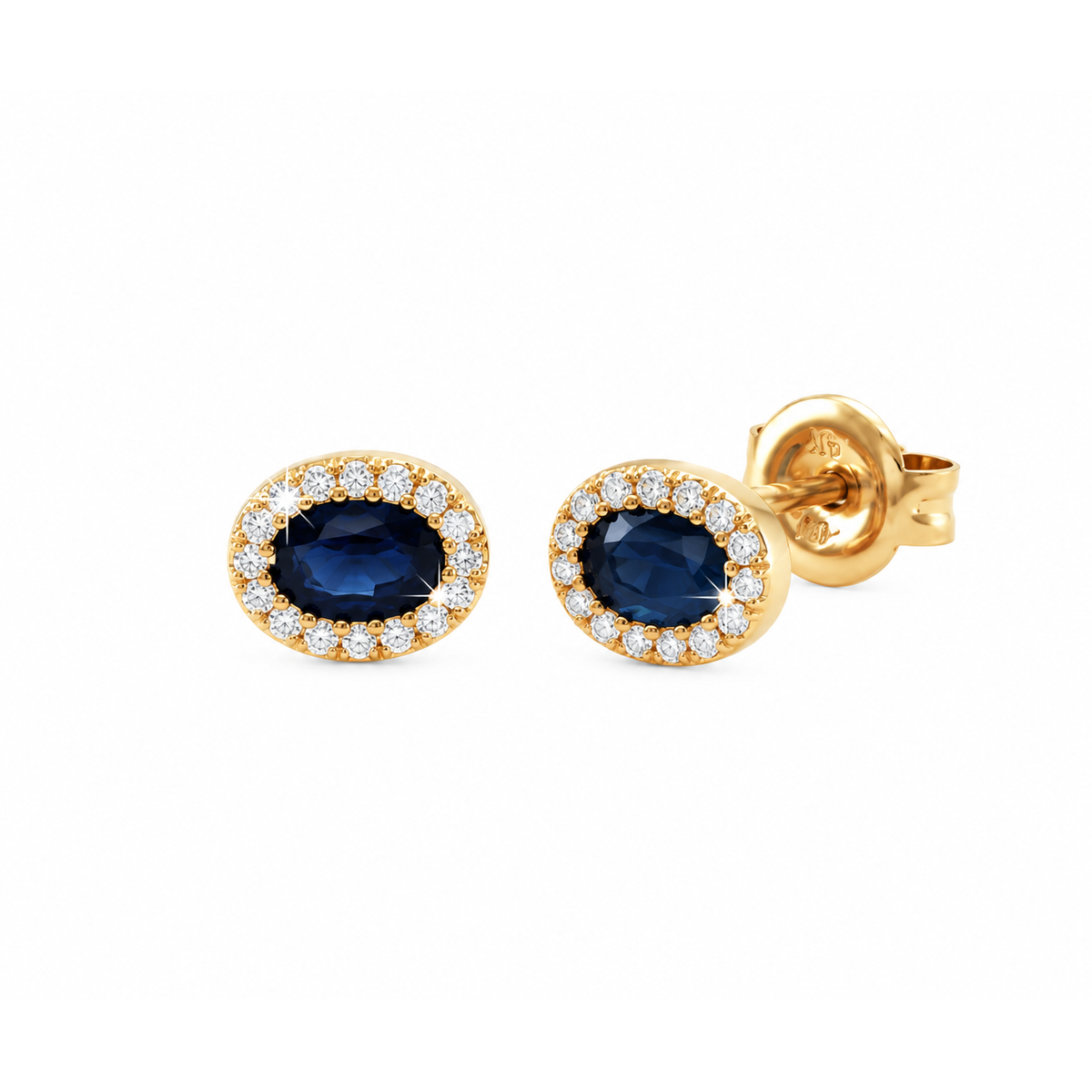 5x6mm Aretes de Dama Oro 14k Zafiro Ovalado con Halo de Diamantes Naturales