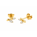 4x9mm Aretes de Dama Oro 14k Hojas Lisas con Diamantes Marquesa Naturales