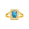 Anillo de Dama Oro 10k Circonia Azul Rectangular con Halo