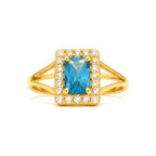 Anillo de Dama Oro 10k Circonia Azul Rectangular con Halo