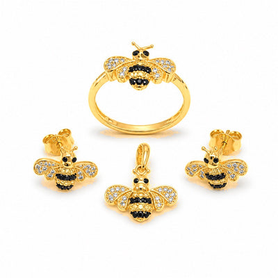 Set Oro 14k Abeja con Circonios (Anillo, Aretes y Dije)
