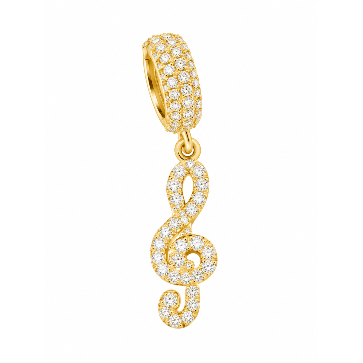 Charm Colgante Oro 10k Clave de Sol con Circonios Compatible con Pulseras Europeas