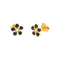 9mm Aretes de Dama Oro 14k Flor Redondos con Zafiro y Diamantes Naturales