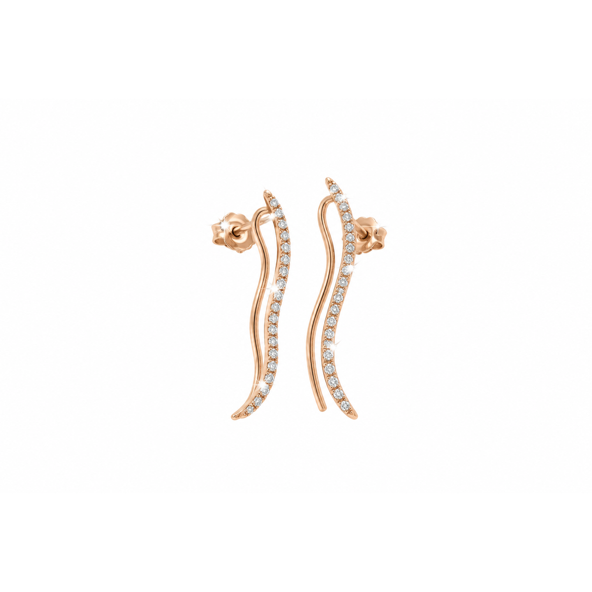 Aretes de Dama Oro Rosa 14k Trepador Ondulado con Diamantes Naturales