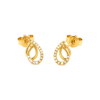 6x10mm Aretes de Dama Oro 14k Gota Doble Contorno con Diamantes Naturales
