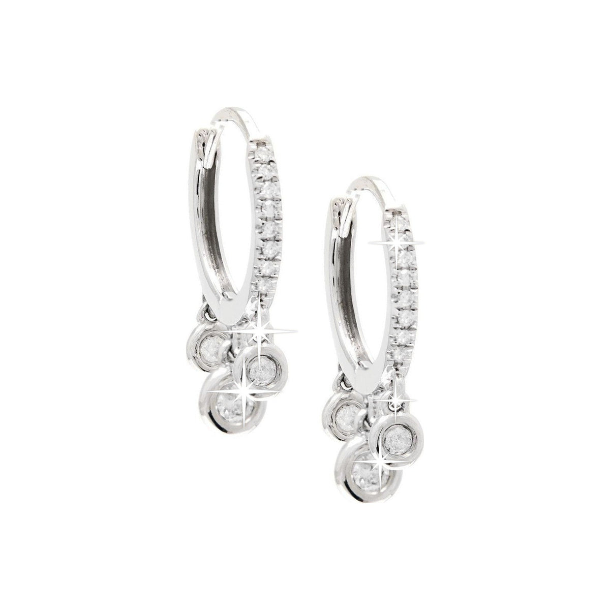 17mm Aretes de Dama Oro Blanco 14k Argolla Redondos con Diamantes Naturales