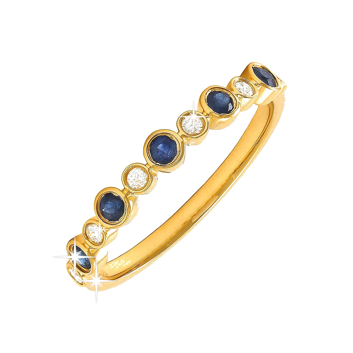 Anillo de Dama Oro 14k Banda Redondos con Zafiro y Diamantes Naturales