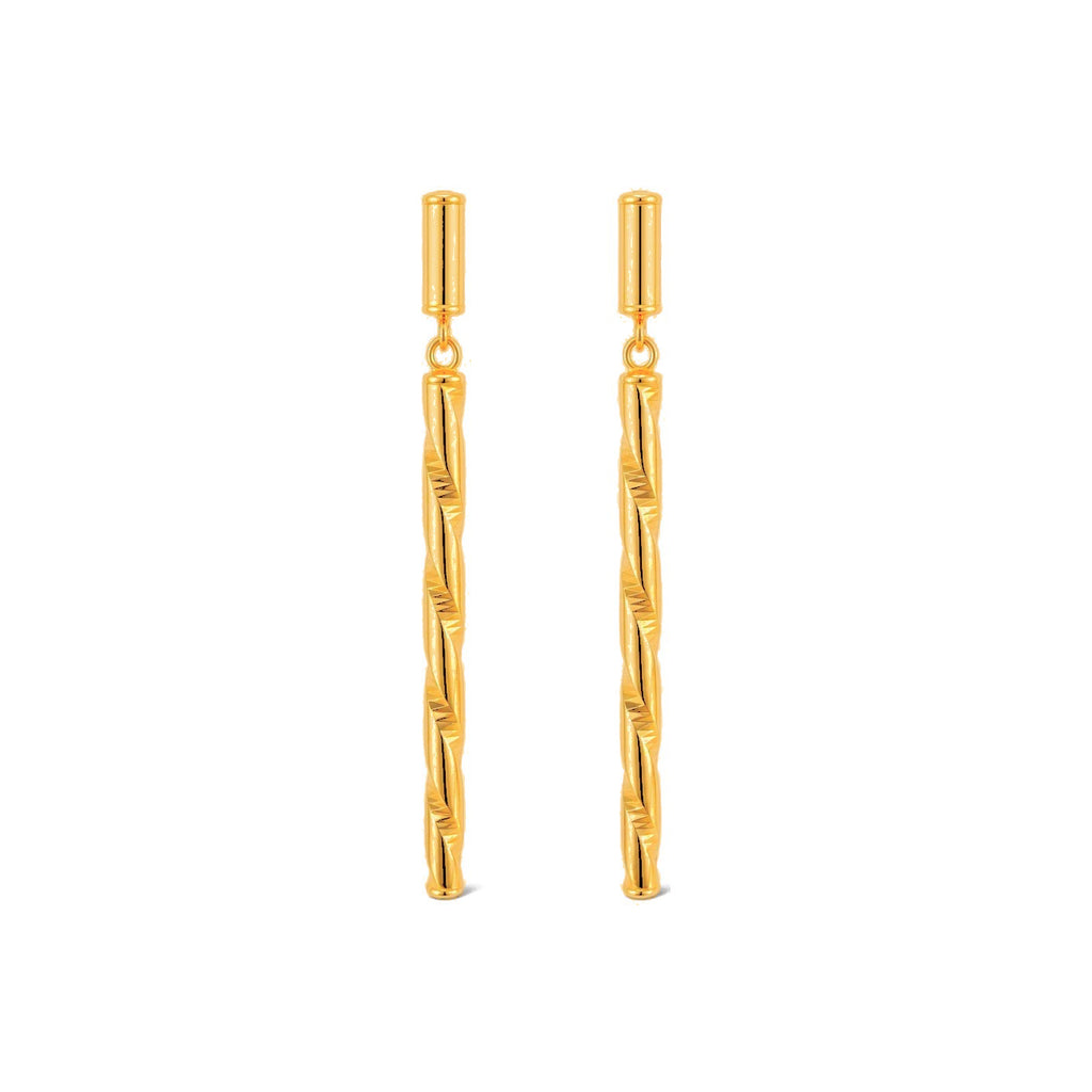 Aretes de Dama Oro 14k Barra Larga Torcida Diamantada