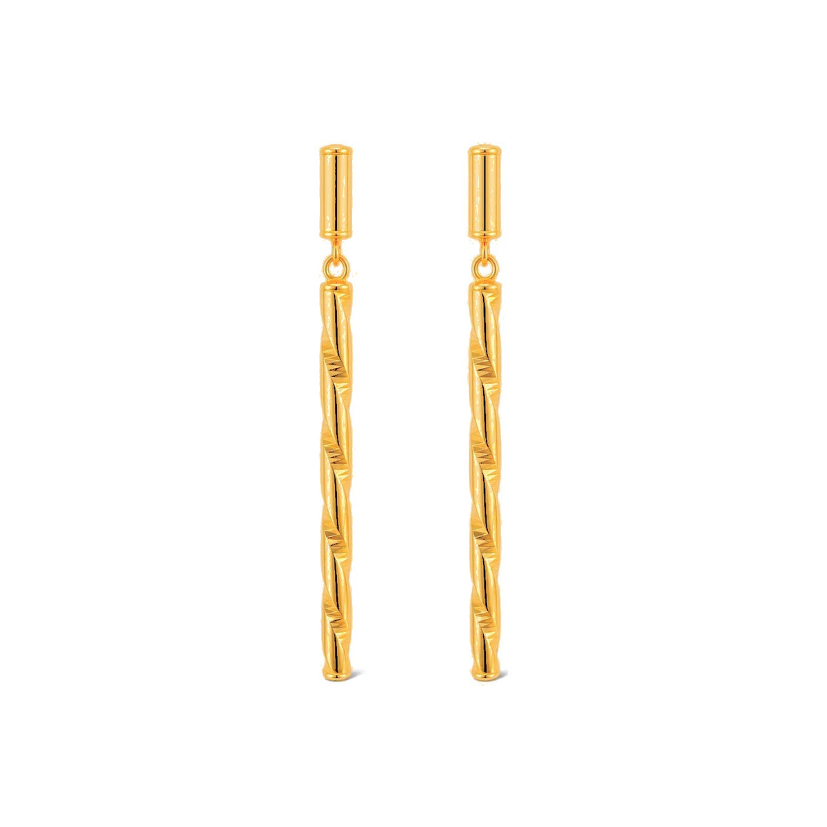 Aretes de Dama Oro 14k Barra Larga Torcida Diamantada