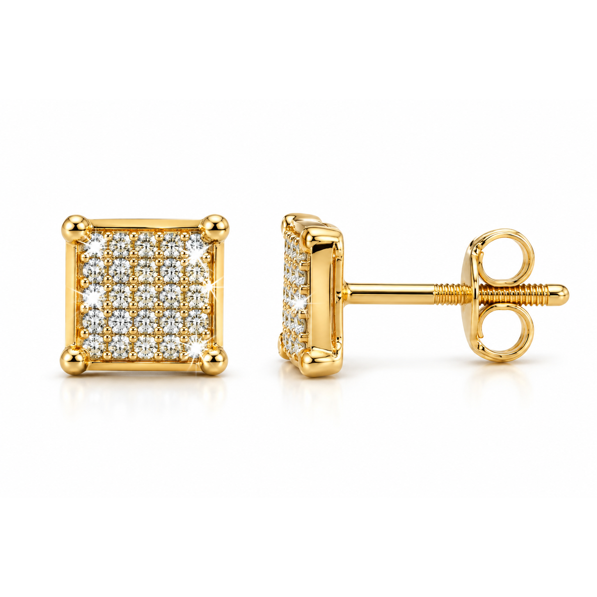 Aretes de Dama Oro 10k Cuadrados con Diamantes Naturales