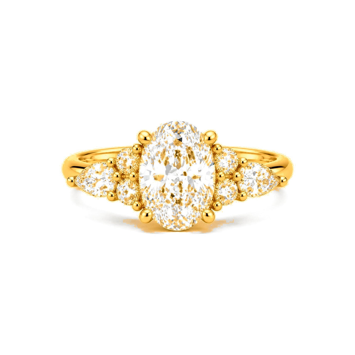 Anillo de Matrimonio Dama Oro 14k Oval con Racimo