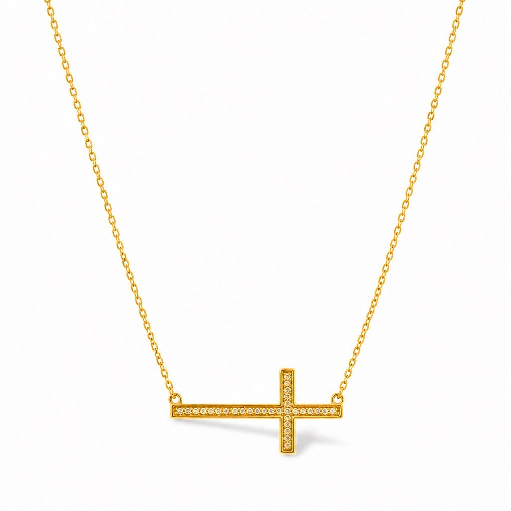 Cadena Oro 14k con Dije Cruz Horizontal Circonios