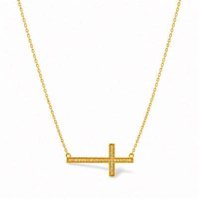 Cadena Oro 14k con Dije Cruz Horizontal Circonios