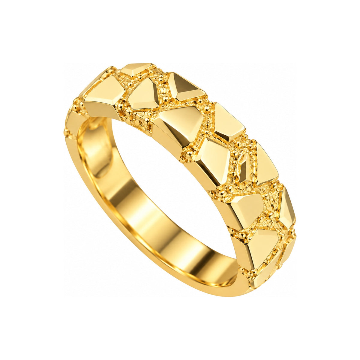 Anillo de Hombre Oro 14k Banda Nugget Facetada