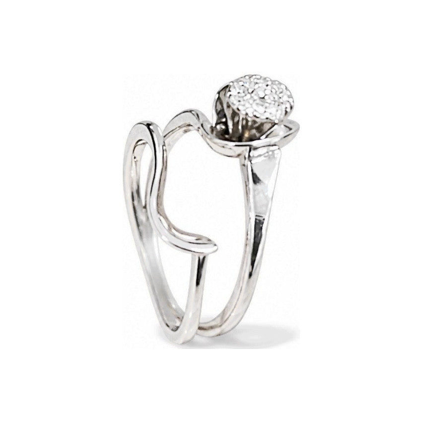 Anillo de Dama Oro Blanco 18k Abierto Placa Diamante
