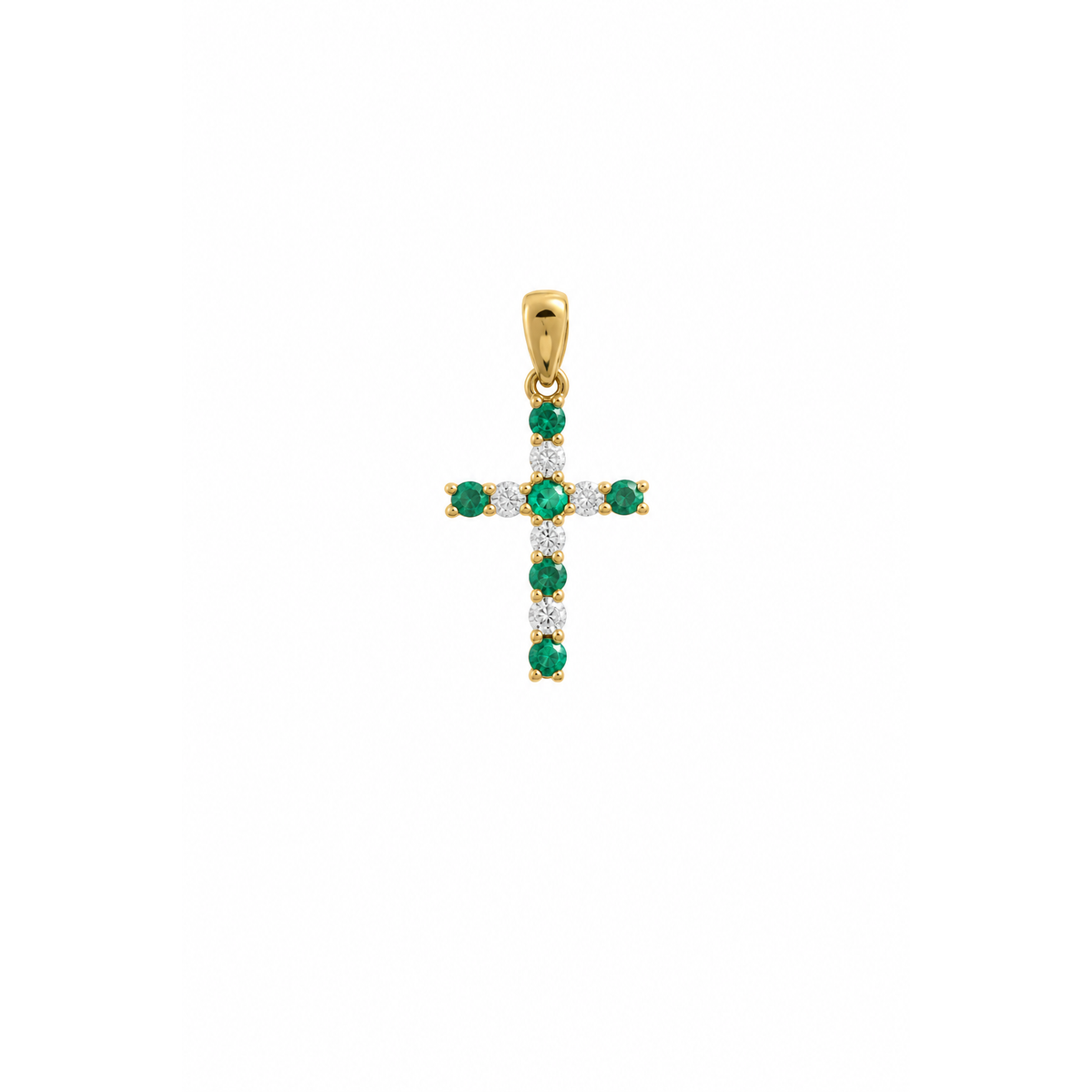 10x18mm Dije Cruz Oro 14k con Circonios Verdes y Blancos