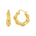 Aretes de Dama Oro 14k Aro Bambú Grueso Pulido y Satinado