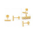 Aretes de Dama Oro 14k Barra de Bolitas con Tornillo