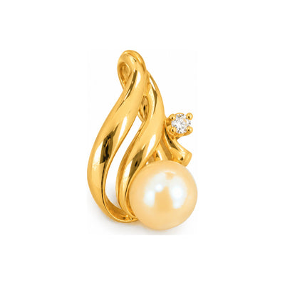 Dije Perla Oro 14k Listones Ondulados con Circonio