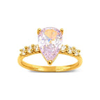 Anillo de Dama Oro 10k Solitario Rosa en Gota con Circonios