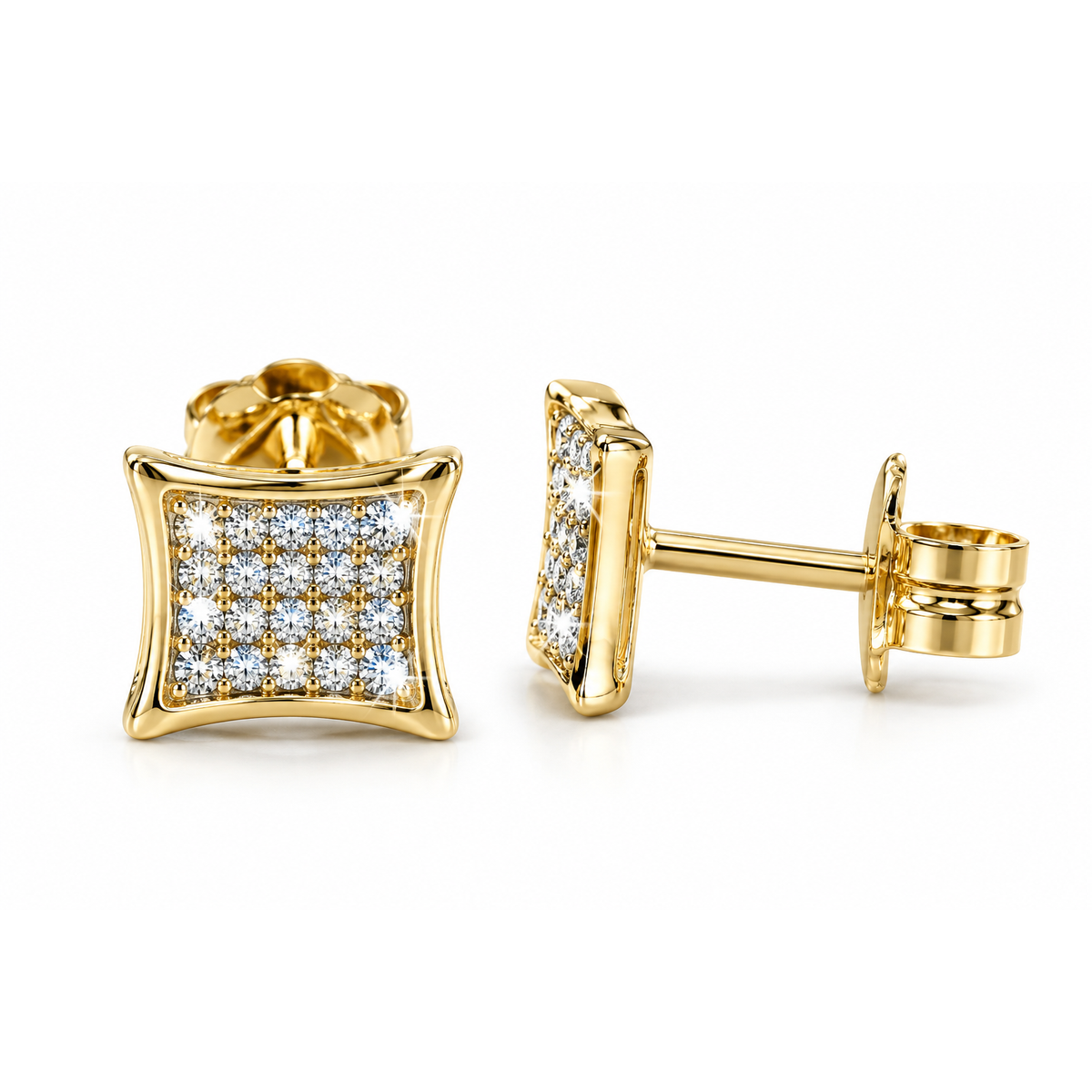 Aretes de Dama Oro 10k Cóncavos con Diamantes Naturales