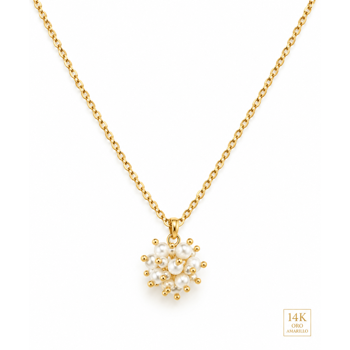 Cadena Oro 14k Dije Racimo de Perlas