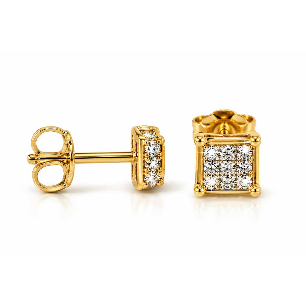 Aretes de Dama Oro 10k Cuadrados Pequeños con Diamantes Naturales