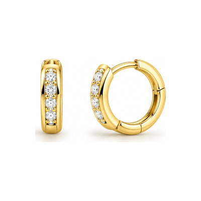 11mm Aretes de Dama Oro 14k Huggie con Línea de Circonios