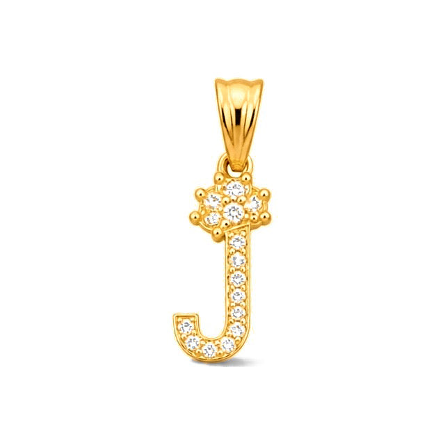 Dije Letra J con Flor de Circonios Oro 10k