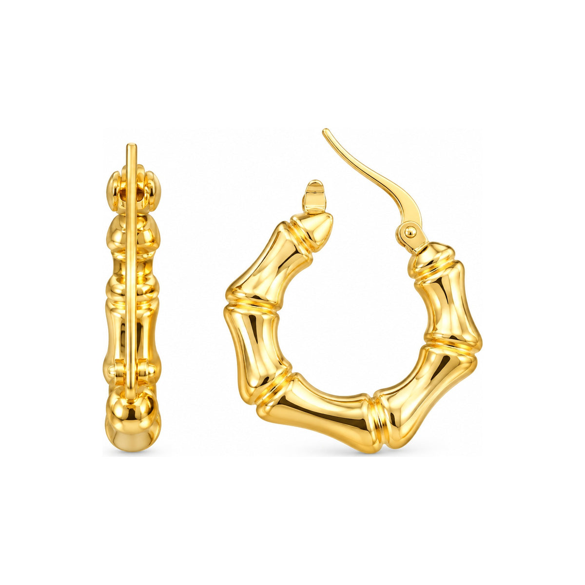 Aretes de Dama Oro 14k Aro Bambú Pulido