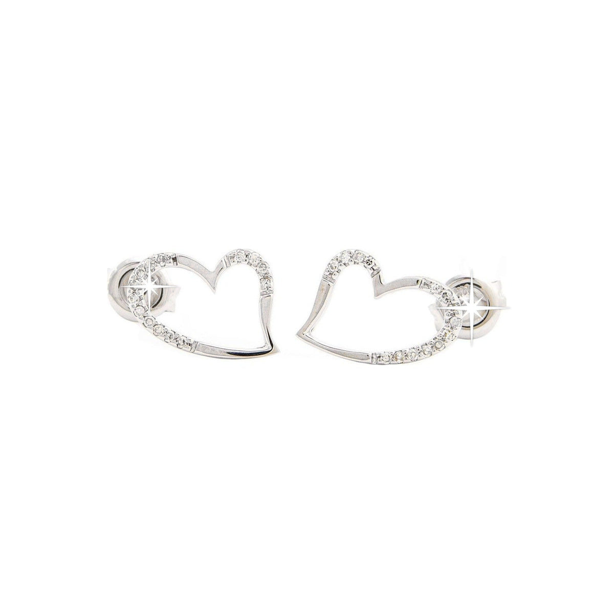 12mm Aretes de Dama Oro Blanco 14k Corazón Pavé con Diamantes Naturales